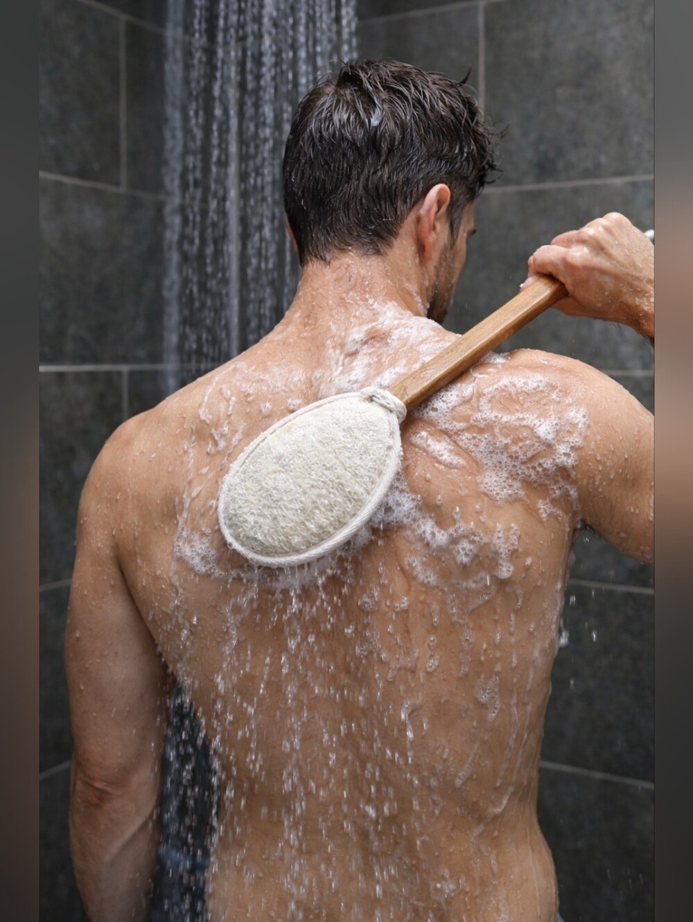 Natural Loofah Back Scrubber with Teak Wood Handle